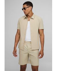 BoohooMAN - Regular Fit Technical Stretch Shirt & Comfort Short Set - Lyst