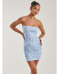 Pink Vanilla - Marble Swirl Print Bandeau Mesh Dress - Lyst