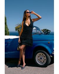 Boohoo - Polka Dot Plisse Halterneck Mini Dress - Lyst