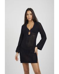 Brave Soul - 'Birdie' Long Sleeve Knit Mesh Dress With Eyelet Detail Cotton - Lyst