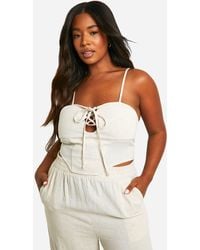 Boohoo - Plus Linen Look Lace Up Corset Top - Lyst