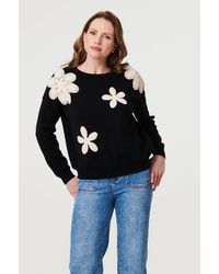 Izabel London - Floral Embroidered Relaxed Knit Jumper - Lyst