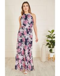 Mela London - Blossom Halter Neck Maxi Dress With Side Split - Lyst
