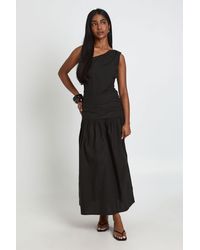 Boohoo - Cotton Poplin One Shoulder Ruched Midaxi Dress - Lyst