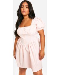 Boohoo - Plus Bengaline Puff Sleeve Milkmaid Skater Dress - Lyst