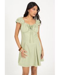Brave Soul - Pale Woven Cap Sleeve Panelled Mini Dress - Lyst
