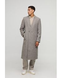BoohooMAN - Oversized Longline Double Breasted Collarless Melton Overcoat - Lyst