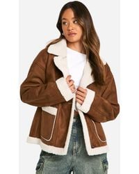 Boohoo - Tall Borg Lined Faux Suede Jacket - Lyst