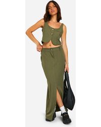 Boohoo - Pinstripe Split Front Column Maxi Skirt - Lyst