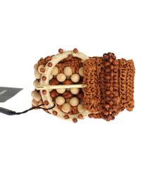 Dolce & Gabbana - Brown Raffia Wood Beaded Wide Waist Belt - Lyst