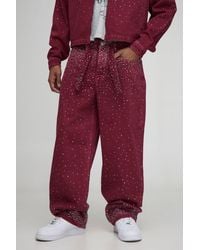 BoohooMAN - Relaxed Fit Belted Rhinestone Washed Jeans - Lyst