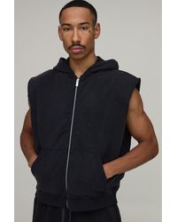 BoohooMAN - Oversized Boxy Sleeveless Padded Shoulder Wash Zip Hoodie - Lyst