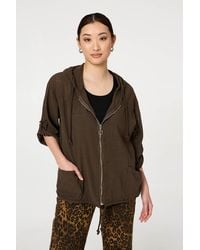Izabel London - 3/4 Sleeve Hooded Zip Front Jacket - Lyst