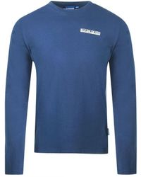 Napapijri - S-surf Ls Logo Middeleeuws Blauw T-shirt Met Lange Mouwen - Lyst