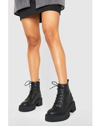 Boohoo - Tab Detail Chunky Lace Up Hiker Boots - Lyst
