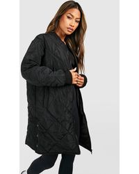 Boohoo - Longline Quilted Bomber Jacket - Lyst