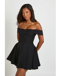 Boohoo - Tailored Sweetheart Bardot Skater Dress - Lyst