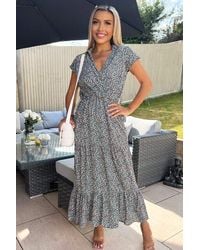 AX Paris - Floral Print Short Sleeved V-Neck Midi Smock Dress - Lyst