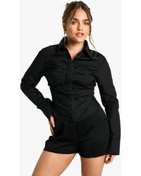 Boohoo - Petite Fitted Ruched Shirt - Lyst