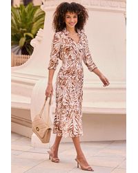 Sosandar - Natural Zebra Print Shirred Waist Shirt Dress - Lyst