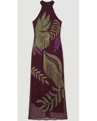 Karen Millen - Petite Tropical Beaded Strappy Back Woven Halter Maxi Dress - Lyst