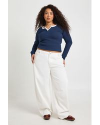 Boohoo - Plus Mid Waist Seam Detail Barrel Leg Jean - Lyst