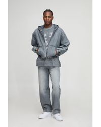 BoohooMAN - Oversized Boxy Washed Denim Hoodie - Lyst