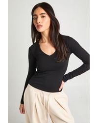Boohoo - Deep V Neck Long Sleeve Fitted Top - Lyst