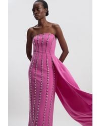 Karen Millen - Tall Crystal Embellished Woven Plunge Detail Maxi Dress - Lyst