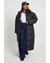 Boohoo - Plus Hooded Quilt Detail Maxi Puffer - Lyst