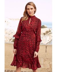 Sosandar - Leopard Print Fit & Flare Ruffle Dress - Lyst