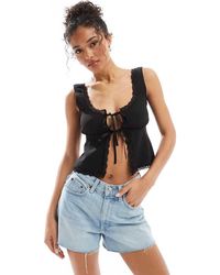 ASOS - Tie Front Milkmaid Top With Trim Detail - Lyst
