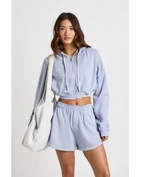 Boohoo - Washed Zip Through Hoodie And Henley Short Tracksuit - Lyst