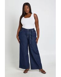 Boohoo - Plus Elasticated Back Tie Wide Leg Jean - Lyst