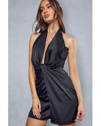 MissPap - Premium Satin Twist Detail Mini Dress - Lyst