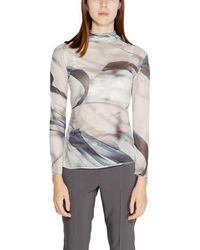 Rinascimento - Abstracte Print Mesh Top Met Hoge Hals Lange Mouwen - Lyst