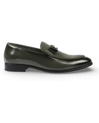 Infinity Leather - Textured Front Iconic Buckle Bow Loafers Shoes Faux Leather - Lyst