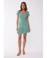 Hiccup - Short Sleeve Square Neck Mini Dress With Balloon Sleeves - Lyst