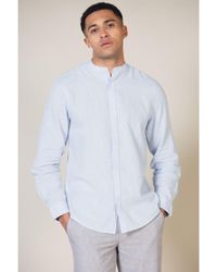 Nines - Linen Blend Long Sleeve Button-Up Shirt With Grandad Collar - Lyst