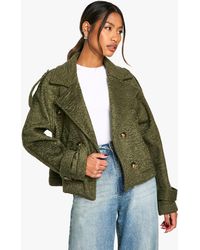 Boohoo - Textured Wool Look Double Breast Jacket - Lyst