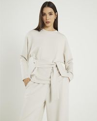 River Island - Top Premium Long Sleeve Tie Front Viscose - Lyst