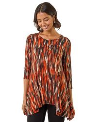 Roman - Abstract Print Hanky Hem Stretch Top - Lyst