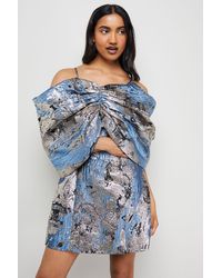 Warehouse - Metallic Jacquard Dramatic Sleeves Mini Dress - Lyst