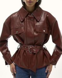 River Island - Jacket Faux Leather Belted Zip - Lyst