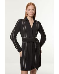 Karen Millen - Petite Soft Tailored Contrast Tipped Belted Wrap Mini Dress - Lyst