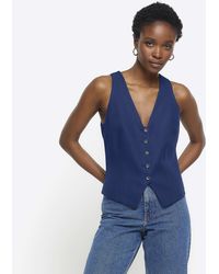 River Island - Navy Button Front Waistcoat - Lyst