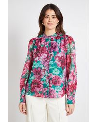 Wallis - Floral Organza Collarless Shirt - Lyst