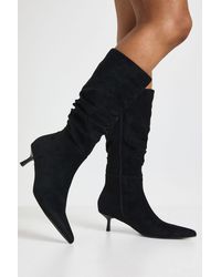 Boohoo - Faux Suede Ruched Knee High Boots - Lyst