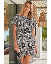 Sosandar - Natural Animal Print Ruffle Detail Jersey Dress - Lyst