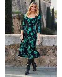 Sosandar - Floral Print Sweetheart Neckline Midi Jersey Dress - Lyst